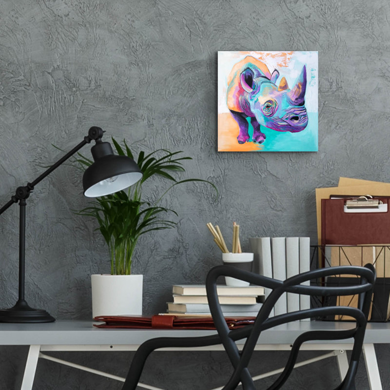 «Rhino - Fi» par Dawg Painter, art mural en verre acrylique, H 12 po x l 12 po