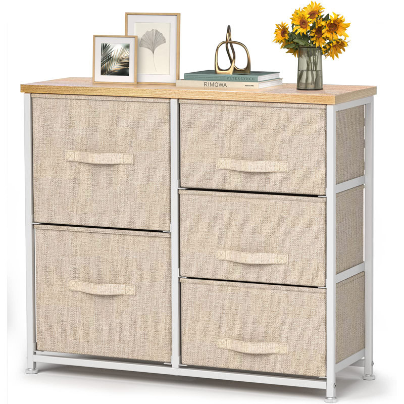 Solvejg Metal 83.8cm W 5 - Drawer Chest of Drawers, Beige