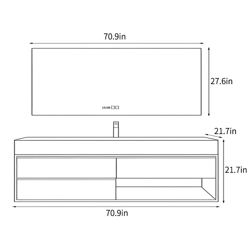 Armoire de salle de bain moderne et luxueuse, H 21,7 po x l 70,9 po x P 21,7 po, Brun
