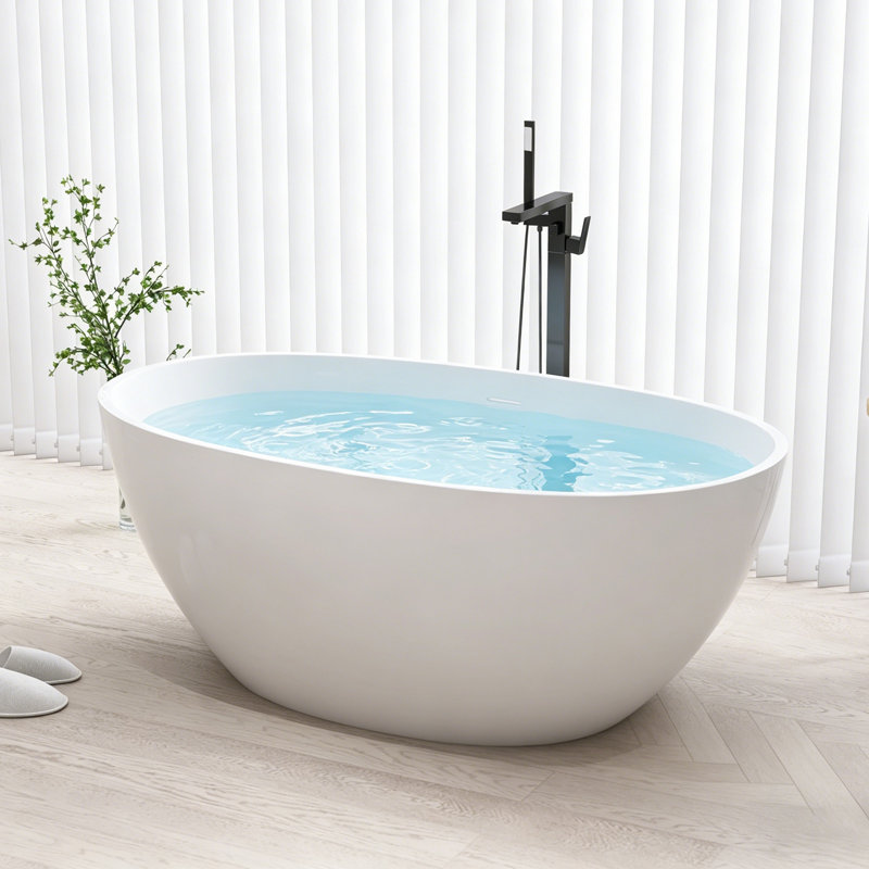 55-Inch Freestanding Solid Surface Bathtub With Drain, Matte White
