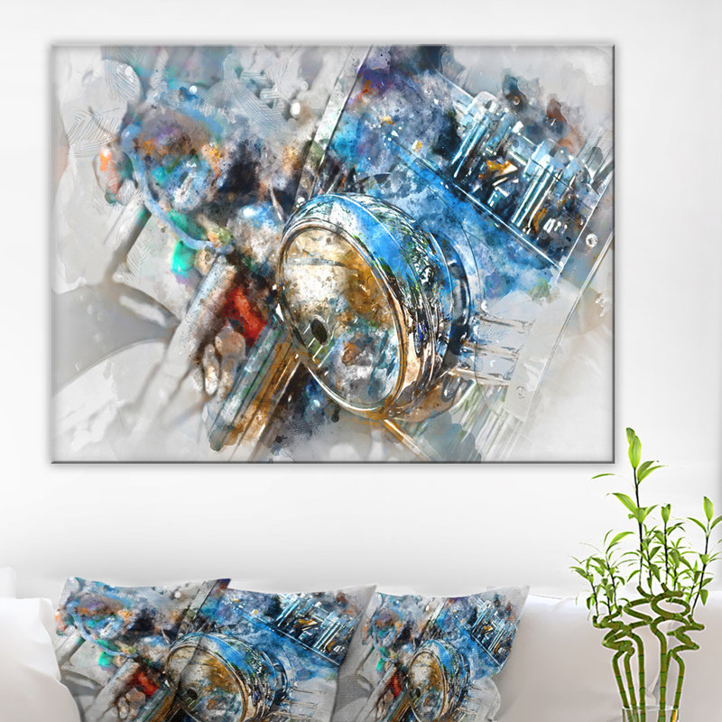 « motocyclette phare aquarelle », impression sur toile tendue, H 16 po x l 32 po