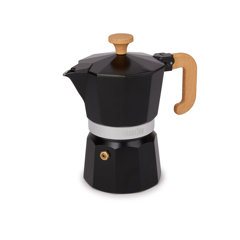 La Cafetière Venice Aluminium Espresso Maker, 15.2cm H x 15.5cm W x 9.5cm D, Black