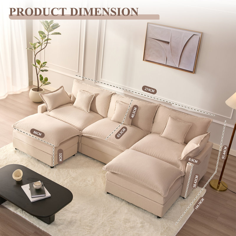 3 Seater Sofa, Beige, Linen