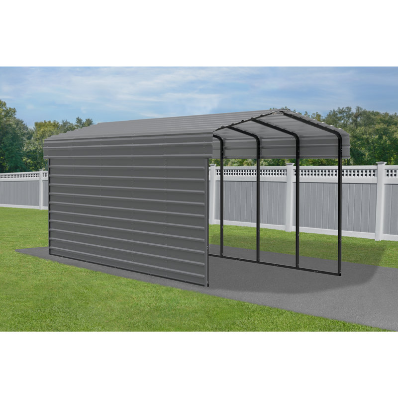 Charcoal 10 x 24 ft. Steel Carport Kit with Enclosure