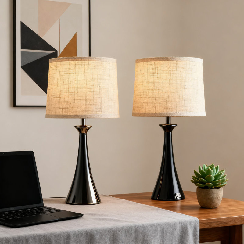 Ensemble de 2 lampes de table à contrôle tactile avec USB C et ports de charge, lampes de chevet à DEL à intensité variable à 3 voies pour table de chevet, salon, chambre à coucher, comprend des ampoules écoénergétiques