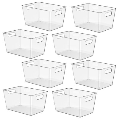 8 grands bacs de rangement en plastique transparent 11 x 7,5 pouces Organisateur rectangulaire en acrylique avec poignée pour garde-manger, placard, buanderie, cuisine, salle de bain, réfrigérateur