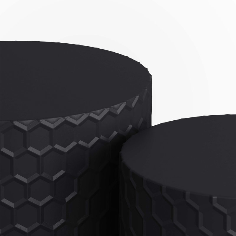 Coffee Table Set with Honeycomb Design, Black