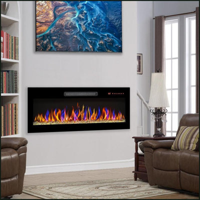 Electric Fireplace 36 Inch Recessed Wall Mounted with Remote, Multi-Color Flame LED Heater | Tempered Glass+Sheet Metal+Plastic | Electric