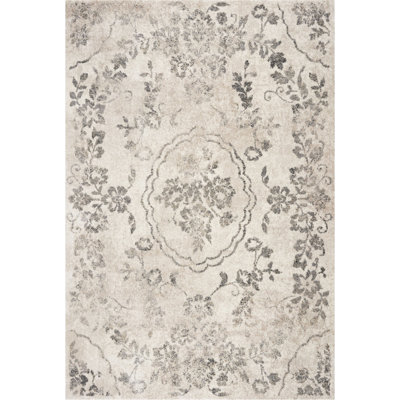 Crosley Gray Floral Distressed Rug