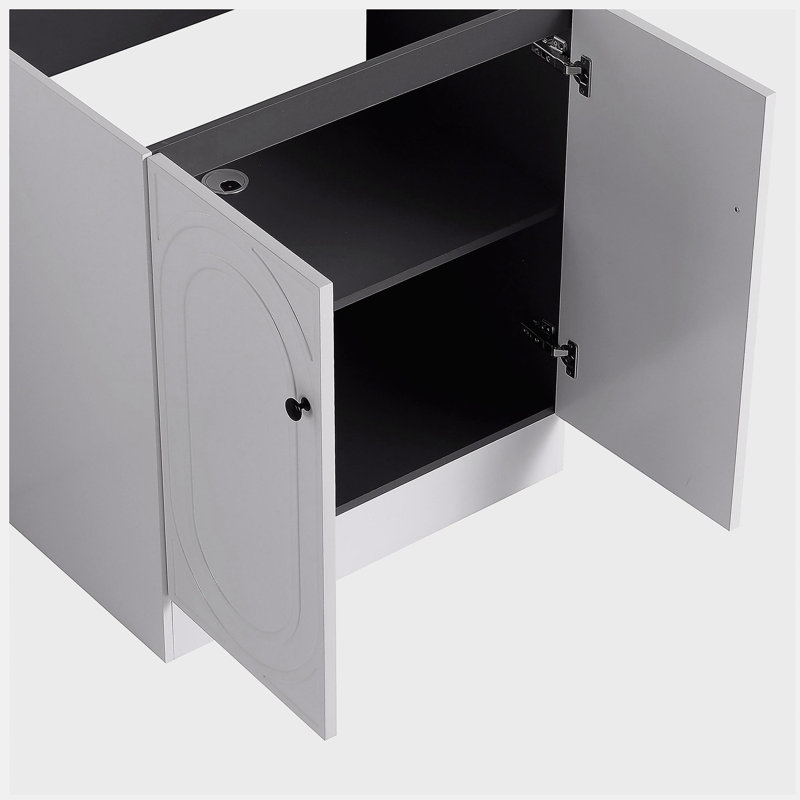 Lavabo de salle de bain autoportant de 30 pouces avec lavabo en résine blanche et 2 portes d'armoire à fermeture en douceur