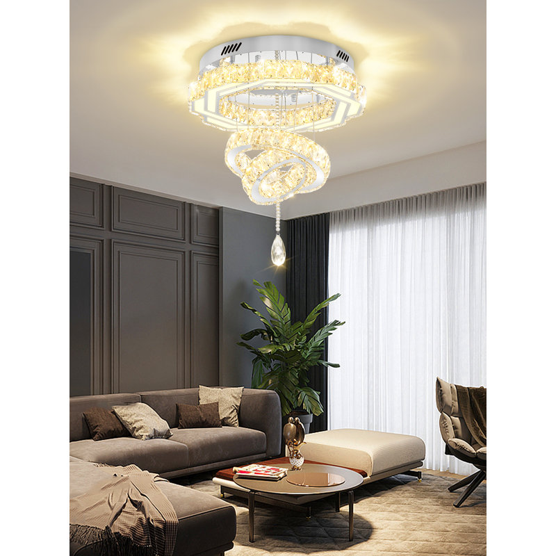 Plafonnier encastré à DEL moderne en cristal de 20 po Dia, Argent argent