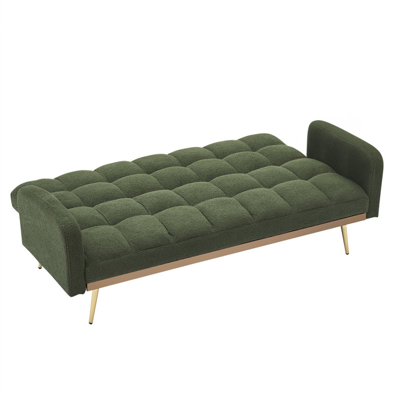 Canapé-lit ajustable en molleton doux de 69 pouces, canapé multifonctionnel vert pour petits espaces de salon