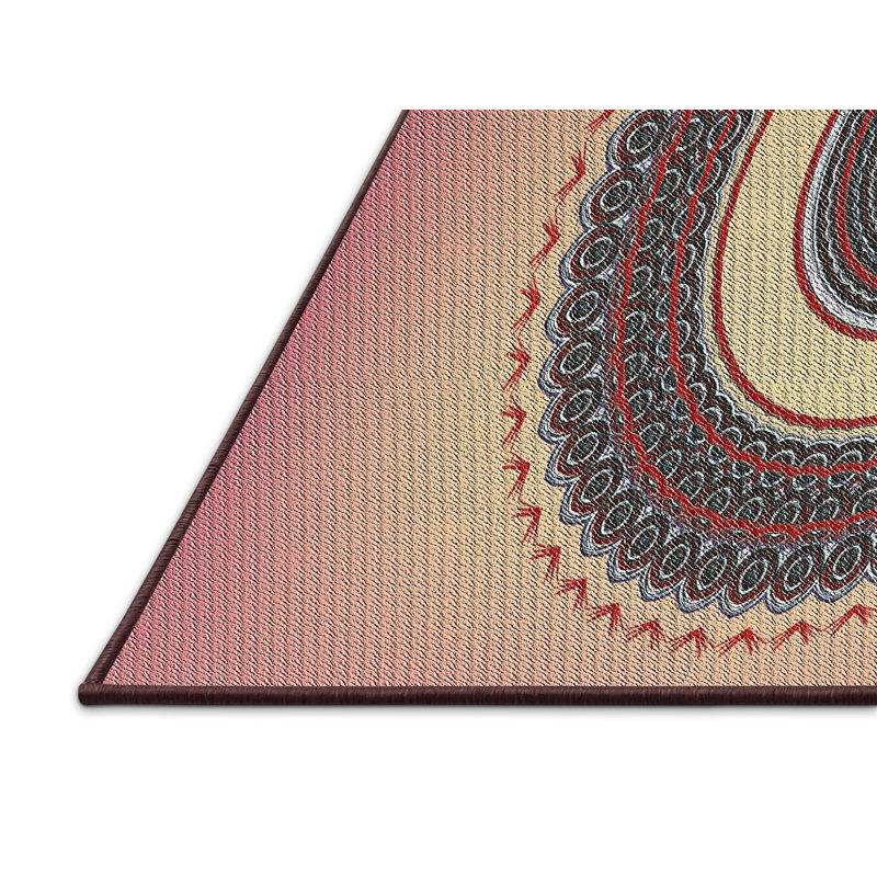 Tapis rouge/vert tissé à la machine, Rectangle 7 pi x 9 pi