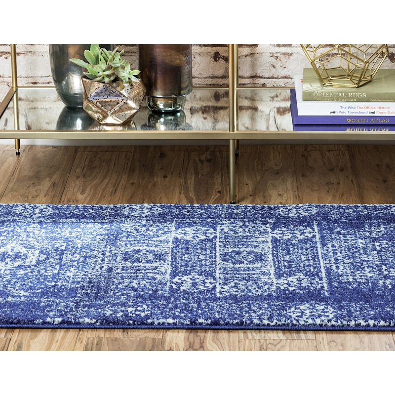 Tapis oriental bleu marine Kasha, Carré 8 pi 4 po