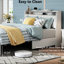 Structure de lit double avec tablette de rangement, tête de lit, prises de courant, sommeil tranquille, sans sommier, chambre à coucher en métal blanc essentiel-129632155-129632156