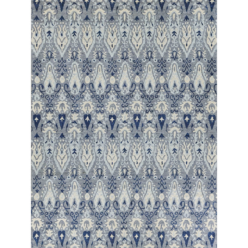 Sarasota Wool Ikat Area Rug, Rectangle 10' x 14', Gray/Light Blue