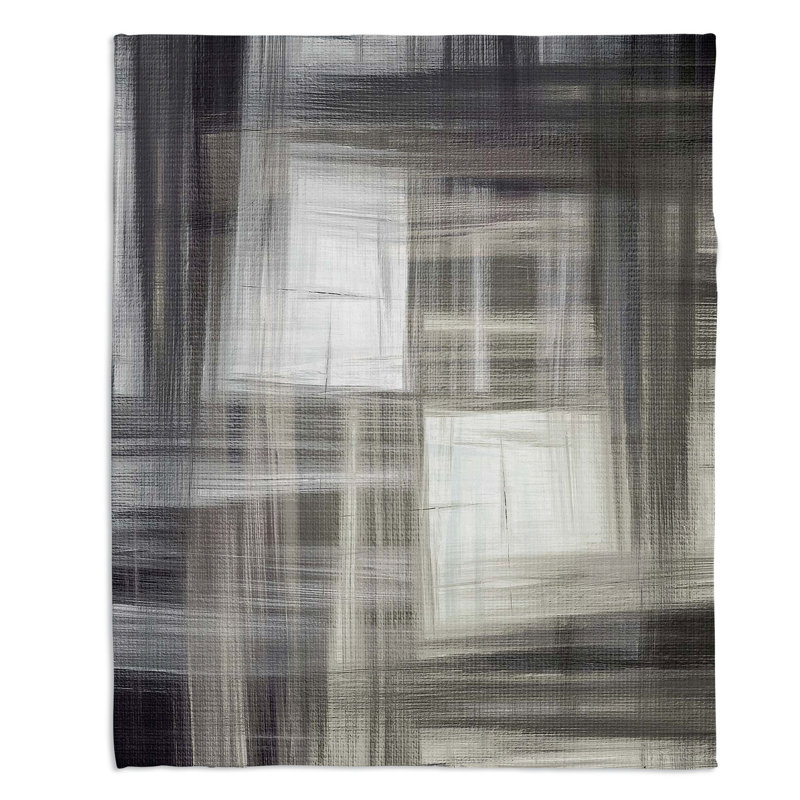 Couverture sherpa douce en échelle de gris tartan, l 68 po x L 80 po