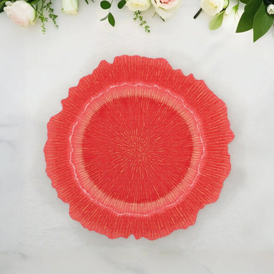 Red Plastic Reef Charger Plate Set,Decorative Plastic Charger Plates for Dining Tables
