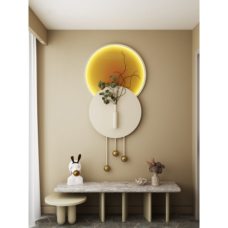 Ferronnerie en métal de couleur crème avec peinture murale éclairée, H 40,55 po x l 19,69 po x P 7,87 po
