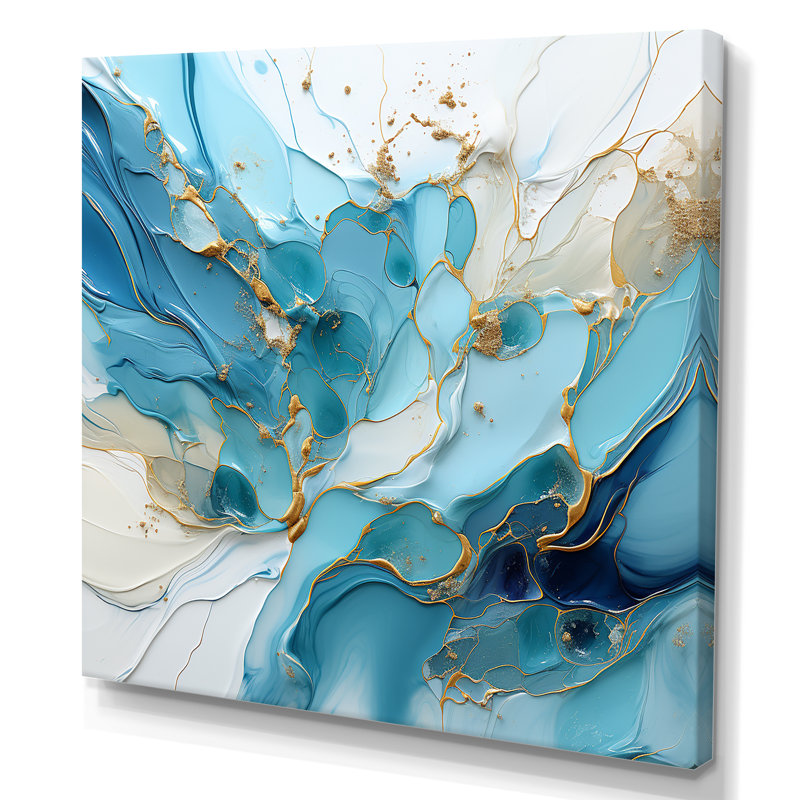 Bleu et blanc, charme de glacier - formes abstraites, art mural, Toile tendue, H 30 po x l 30 po x P 1 po