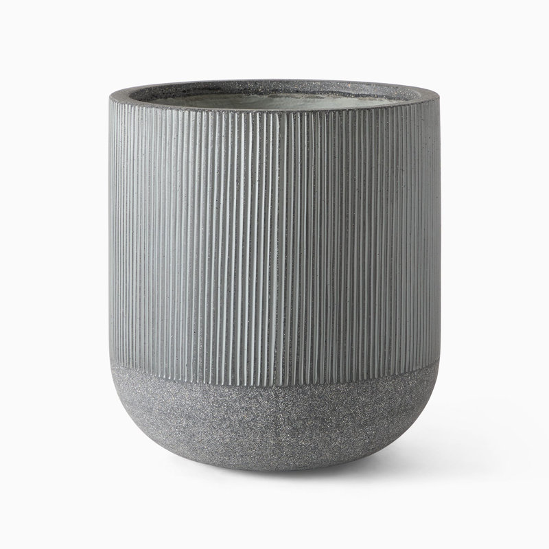 14"H Kute Nest Ribbed Radius Fiberstone Planter - Charcoal, 14.2" H x 13" W x 13" D, Charcoal