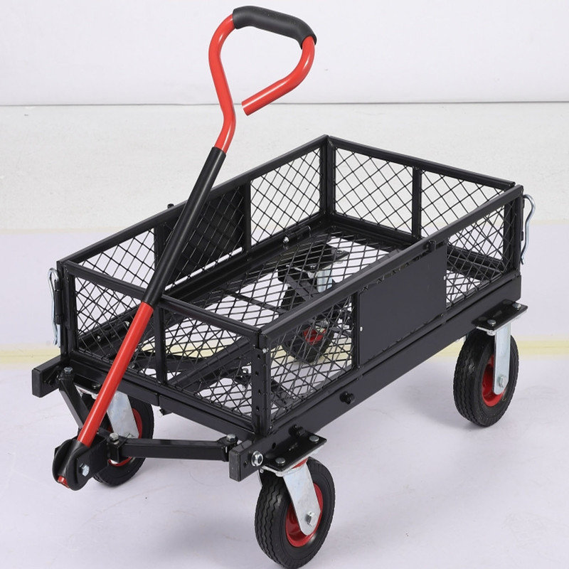 Chariot de jardin pliable en acier d'une capacité de 360 lb avec côtés en filet amovibles