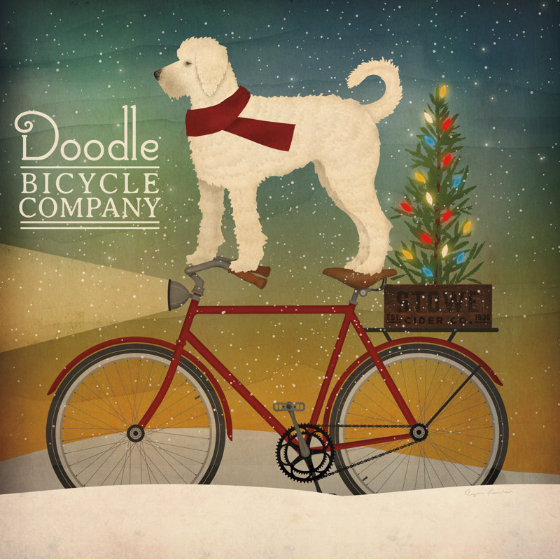 White Doodle On Bike Christmas by Ryan Fowler - Wrapped Canvas Print, 81cm H x 122cm W