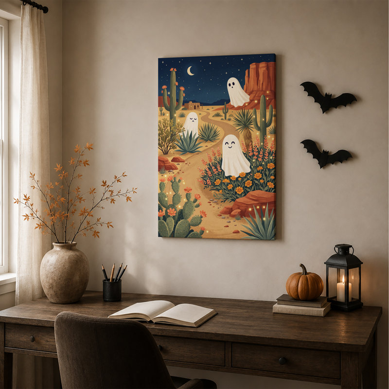 Adorables fantômes mignons près de Saguaro, H 48 po x l 36 po