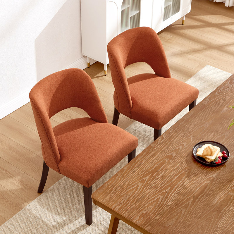 Upholstered Solid Wood Dining Side Chair, Orange