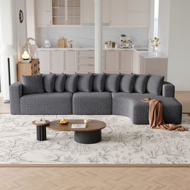 Ensemble de canapé modulaire en chenille de 131,1 pouces, canapé incurvé moderne en forme de nuage, comprenant 10 coussins, canapé d'angle en tissu de salon, canapé modulaire en L (méridienne droite)