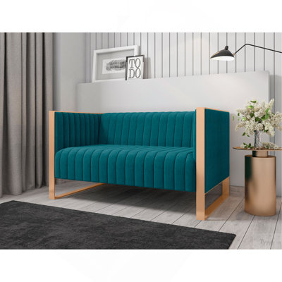 Causeuse 57 po en velours bleu sarcelle