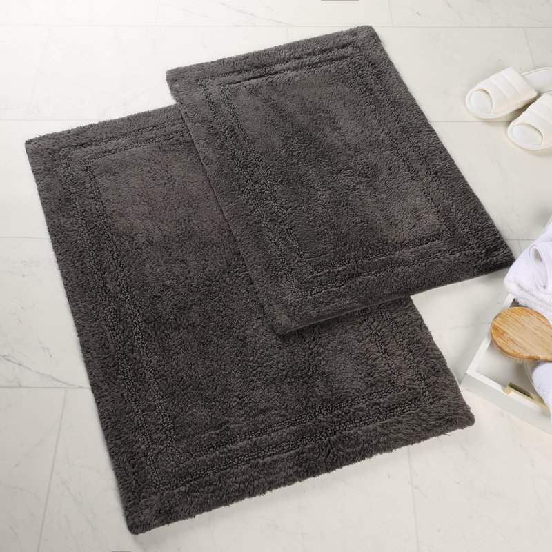 Sandcliff Cotton Non-Skid Machine Washable 2 Piece Bathroom Rug Set, Solid Charcoal