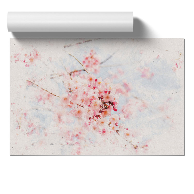 Pink Cherry Blossom Flowers Watercolour - Frameless Print, 42cm H x 59cm W x 0.1cm D