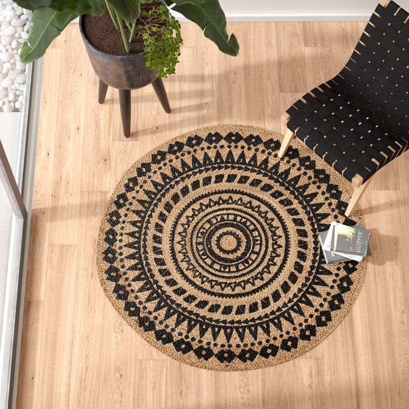 Desjardins Southwestern Style Hand-Woven Natural Fiber Jute Area Rug, Rond 3 pi