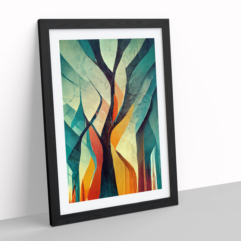 XV1022-4743X Tree Abstract Art No.6 - Print, White, 66cm H x 48cm W, Black Framed