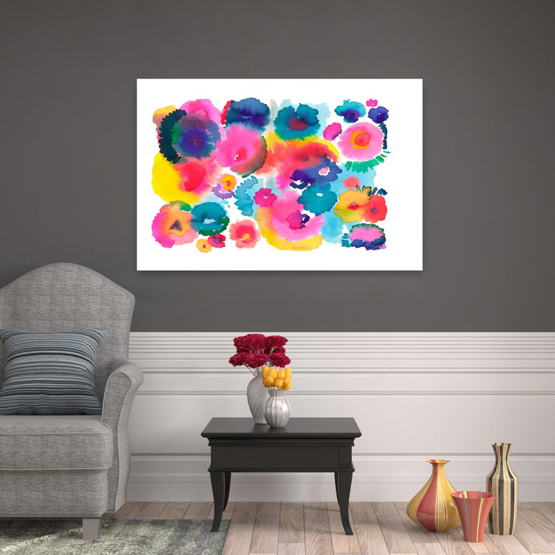 Art contemporain, art floral abstrait contemporain, H 32 po x l 48 po