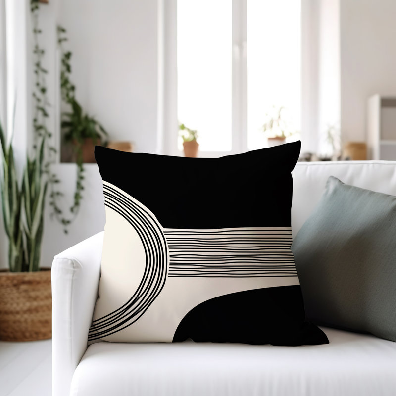 Cassie Outdoor Reversible Throw Pillow, Black/Cream/Black, 19"H x 19"W