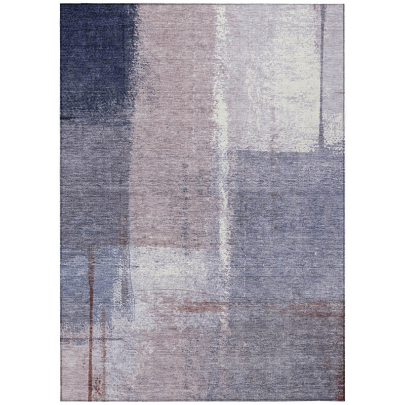 Tapis intérieur lavable abstrait ivoire 5 pi x 8 pi lavande et ivoire