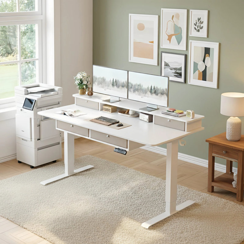 Bureau debout à hauteur ajustable Euri, H 46 po x l 63 po x P 30 po, Blanc