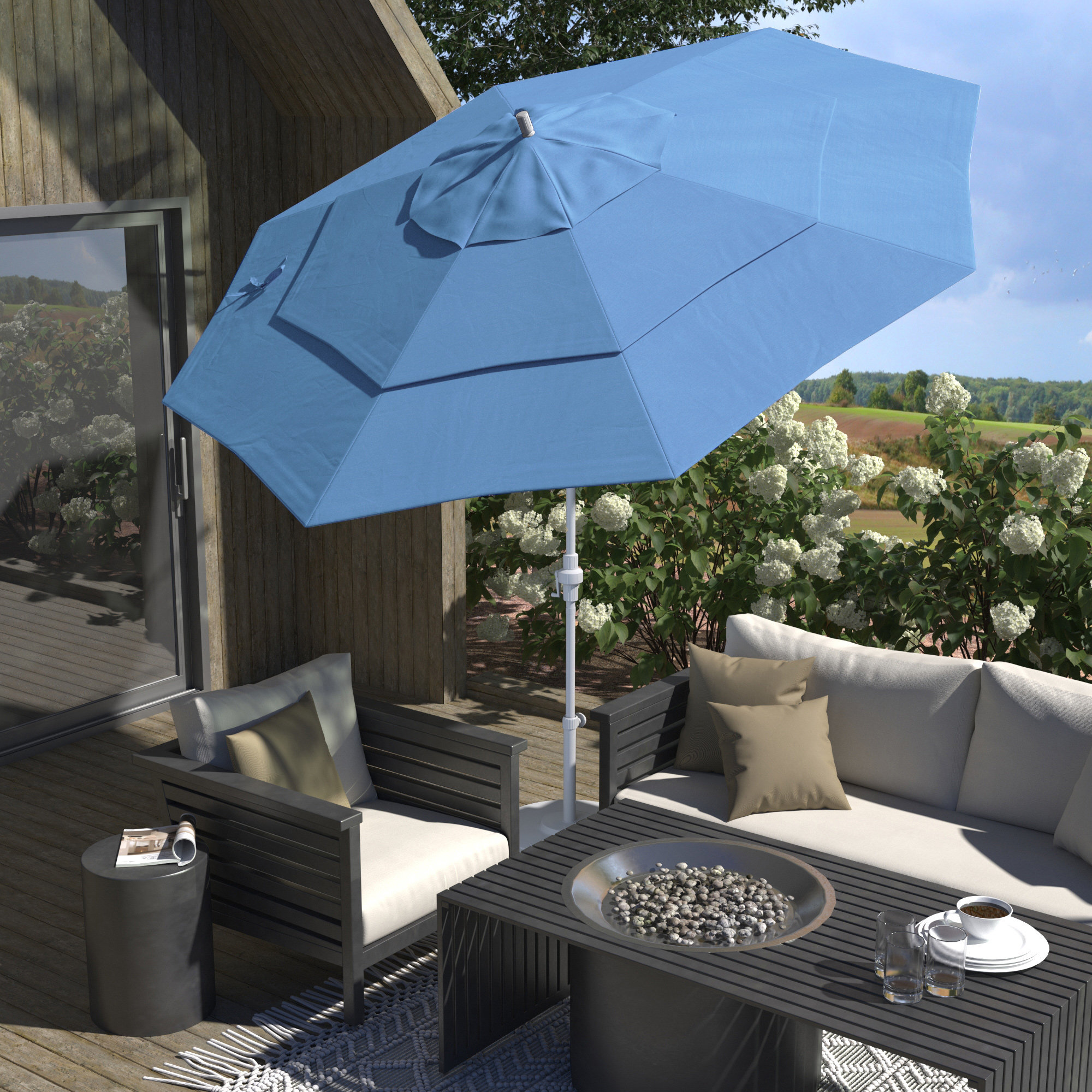 Ohara 132'' Market Umbrella, Spectrum Aztec Sunbrella® Plainweave, Hammertone Gray