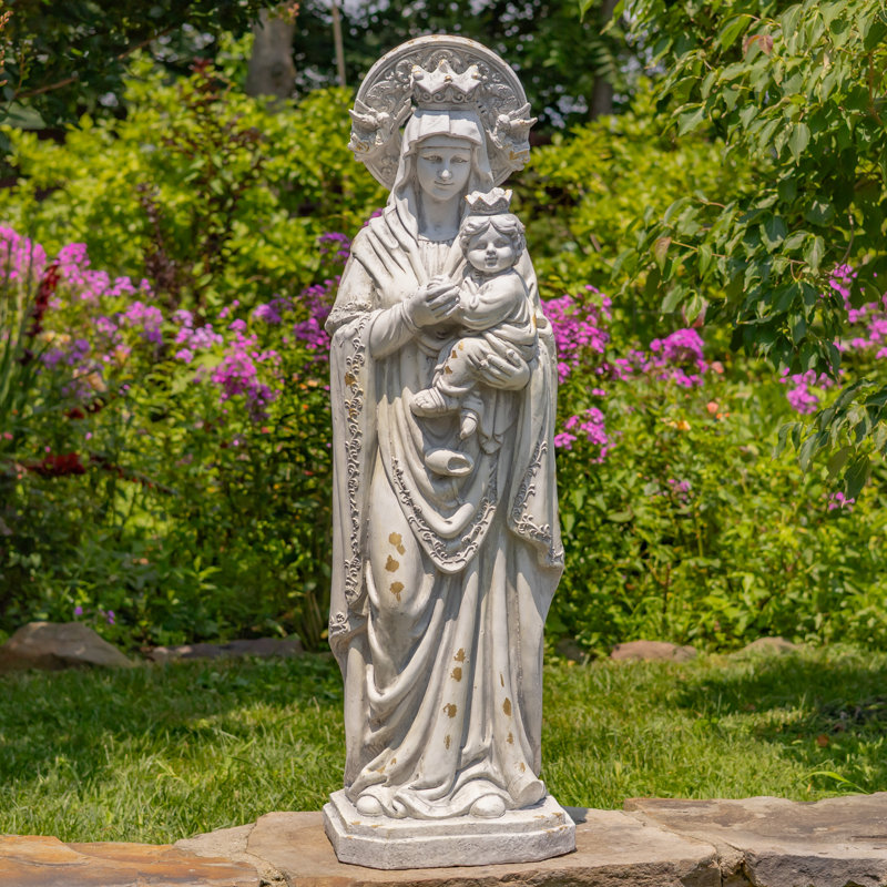 48 po Grande statue de jardin en magnésium antique Notre-Dame du Perpétuel Secours, Gris