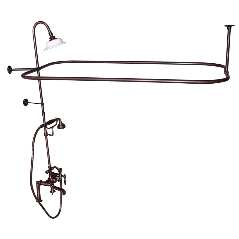 Garniture de robinet de baignoire à fixation sur plateau à poignée triple avec inverseur et douche à main à pattes