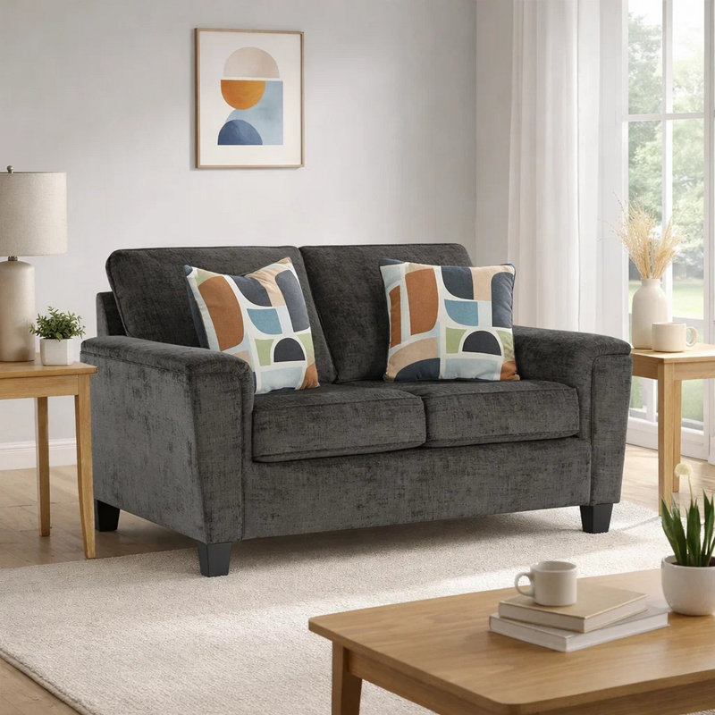 Causeuse Erin, 2 coussins décoratifs, polyester 61 pouces, Gris foncé