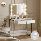 Makeup Vanity Table With Lighted Mirror, 3 Lighting Modes, Brightness Adjustable, 27.6 * 15.8 * 52.6In