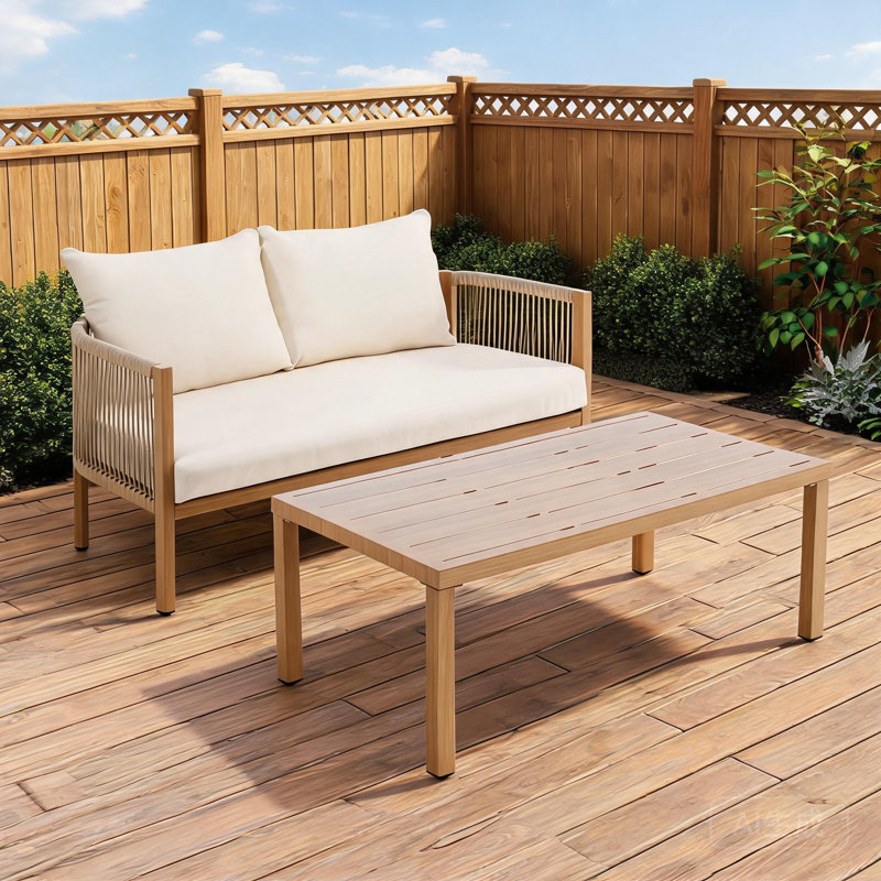 Causeuse d'extérieur avec table basse, Crème