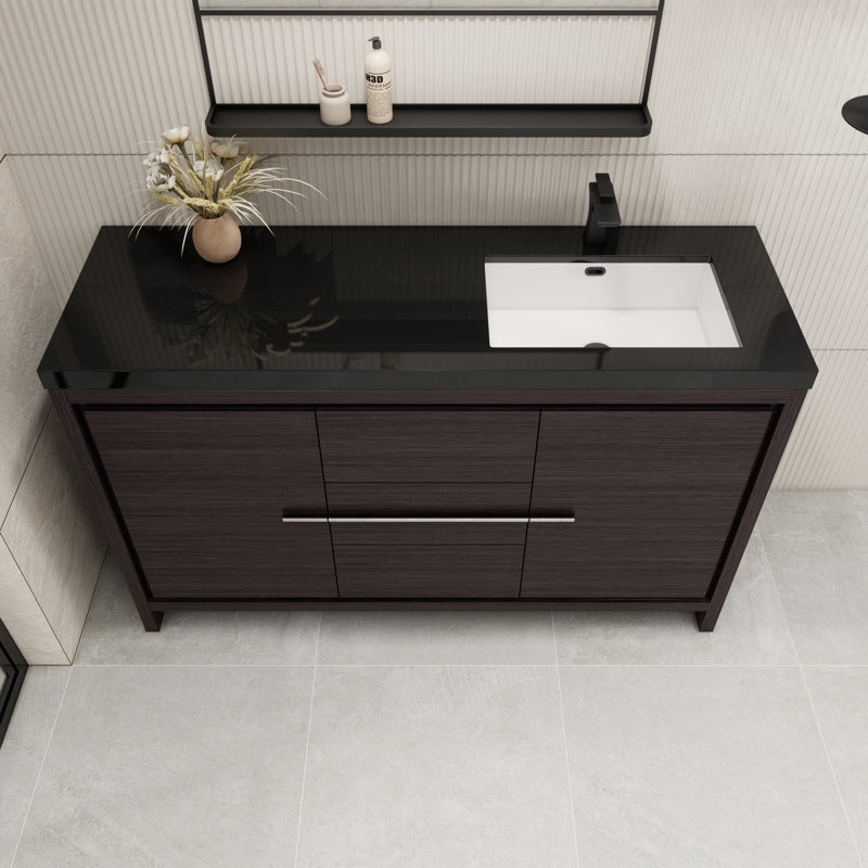 Ensemble de meuble-lavabo simple 60 po Enderlin, Chêne noir gris