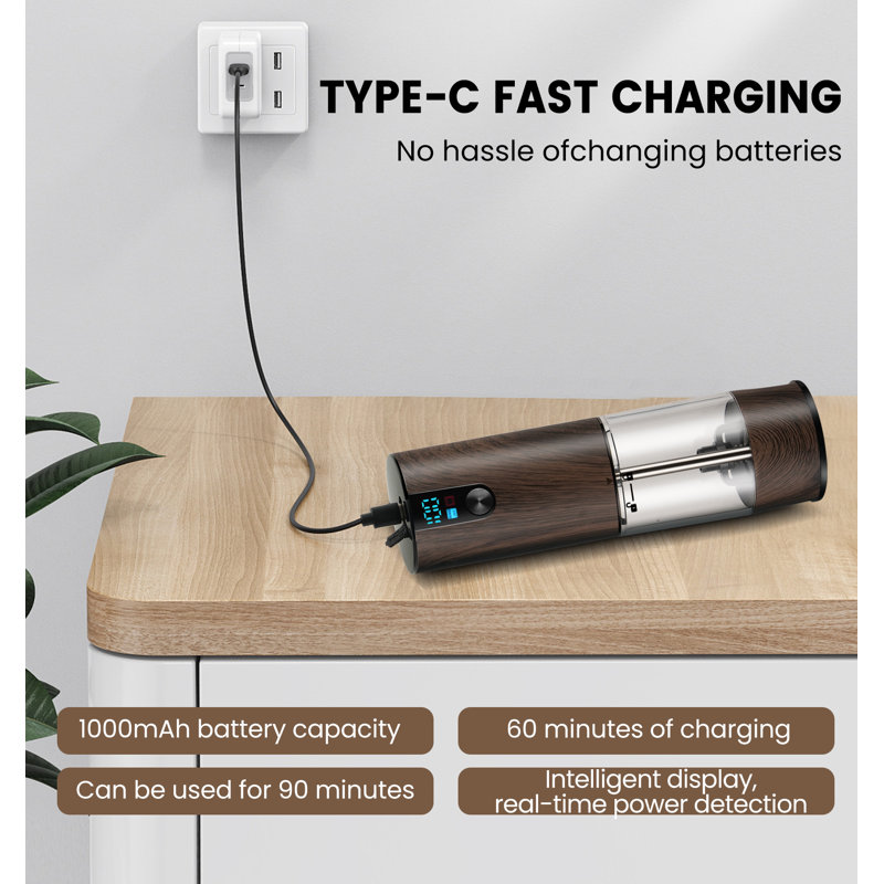 Ensemble de moulin à poivre et à sel électrique - USB rechargeable avec écran d'affichage et lumières DEL, capacité améliorée plus grande, grosseur réglable