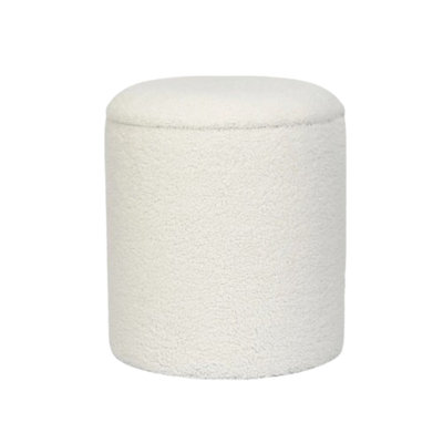 White Round Boucle Pouf Ottoman Foot Rest