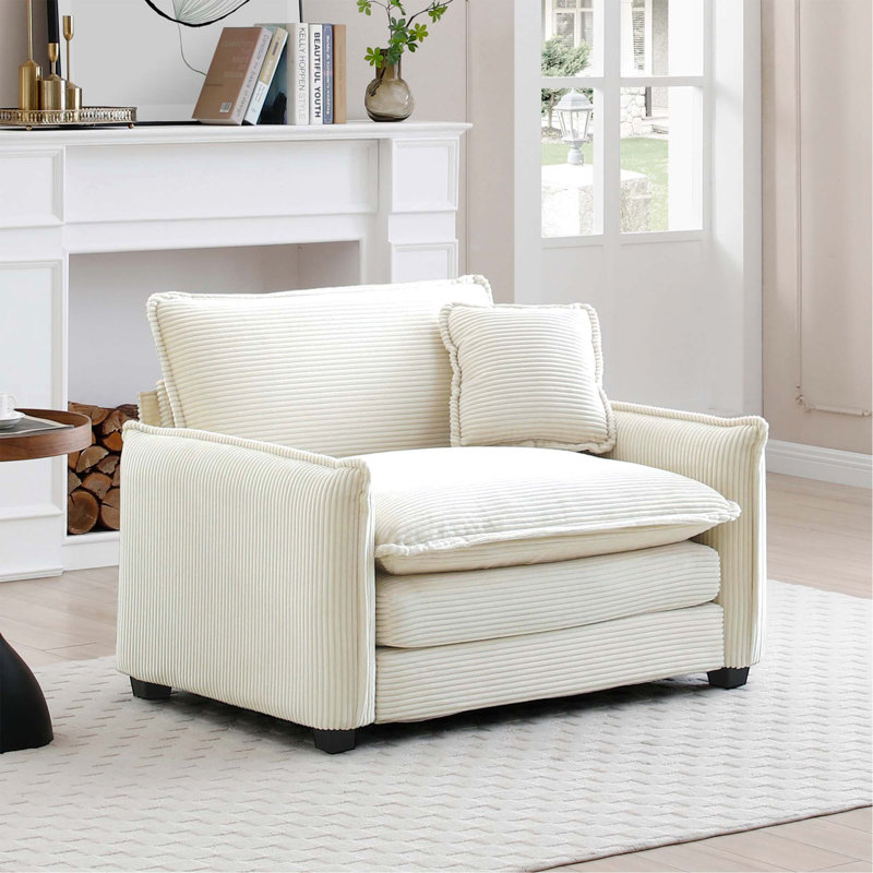 Canapé confortable à assise profonde simple avec un oreiller, adapté au salon et à la chambre à coucher, Club plusieurs occasions, velours côtelé beige