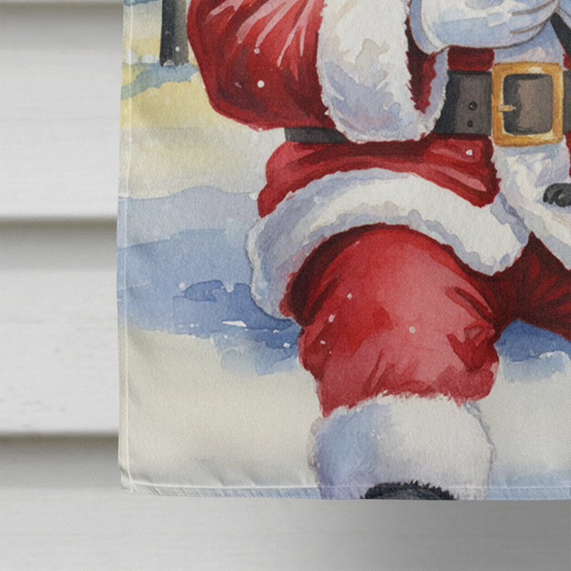 Carlin noir avec le drapeau de la maison du père Noël, Taille de la maison, Carlin noir